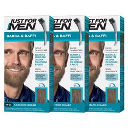 Just For Men Skägg & mustasch, Halvpermanent nyans. Naturligt utseende. Utan Ammoniak, Aloe Vera. M25 - Ljusbrun 3 Pack