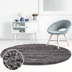 ayshaggy Carpet city Tappeto Shaggy a pelo lungo, tinta unita, grigio scuro, morbido e soffice, dimensioni: 80 x 80 cm, rotondo, 80 x 80 cm