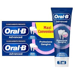 Oral-B Dentifricio Advanced Protezione Gengive 2x75ml, Dentifricio Oral B per Gengive Infiammate Clinicamente Provato, Pulizia Denti Efficace, Alito Fresco, Sapore Menta Piperita e Menta Verde