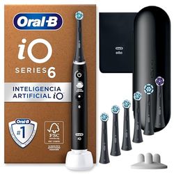 Oral-B iO 6N Cepillo de Dientes Eléctrico Negro Con Estuche De Viaje + 7 Cabezales De Recambio Negros Oral-B iO
