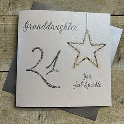 Cartas de algodón blanco LLN21GD''Granddaughter You Just Sparkle 21'' hechas a mano, Postal Cumpleaños 21 Tarjeta