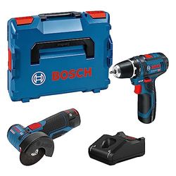 Bosch Professional 12V System - Set atornillador GSR 12V-15 + amoladora a batería GWS 12V-76 (2 baterías x 2.0Ah, en L-BOXX)