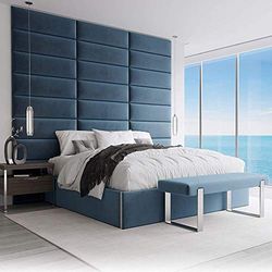 VANT Beklede Accent Wandpanelen - Pakket van 4 - Eenvoudig te installeren - Tweeling - King size hoofdeinde (76cm Breed - Pluche Fluweel Peacock Blauw)