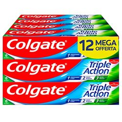 Colgate Pasta do zębów Triple Action 12 opakowań 75 ml | Fluor | Ochrona próchnicy | dla całej rodziny