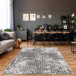 carpet city Tapis de Salon - Motif à Carreaux - 160 x 230 cm - Gris chiné - Tapis Moderne à Poils Courts