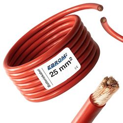 EBROM Câble batterie 5 mètres ROUGE H07V-K 25 mm² - câble batterie véhicule - 100% cuivre OFC - 5 m (5M) 25mm2