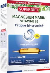 SUPERDIET - Magnésium Marin et Vitamine B6 - Réduction de la fatigue, Bon fonctionnement du système nerveux-Goût citron-20 ampoules de 10ml