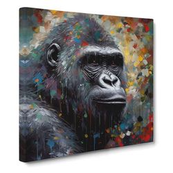 Gorilla Post-Impressionism Canvas Wall Art Print Ready to Hang, Framed Picture for Living Room Bedroom Home Office Décor, 50x50 cm (20x20 Inch)