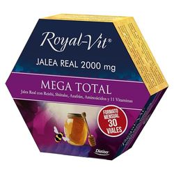 Dielisa, Royal Vit, Jalea Real 2000mg Mega Total, Complemento Alimenticio con 2000mg Jalea Real con Reishi y Shiitake, Refuerza el sistema Inmunológico, Formato mensual - 30 viales