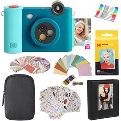 KODAK Smile+ - Paquete de Regalo de cámara instantánea Digital e Impresora fotográfica 2 en 1, Funda + Papel Zink + álbum + calcomanías + Marcos + marcadores, Color Azul