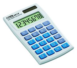 Ibico, Calculatrice de poche 081X, practique et compacte pour le bureau, la maison et l’école, Blanc/Bleu, 60 x 7 x 98 mm , IB410000