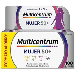 Multicentrum Mujer 50+ Complemento Alimenticio Multivitamínico y Multimineral Para Mujeres 50+, Postmenopausia, Con Calcio, Vitamina C y B, Sin Gluten, 100 Comprimidos