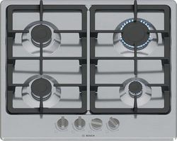 Bosch PGP6B5K90, Serie 4, Placa de gas, 4 fuegos, 60 cm, Acero inoxidable