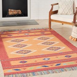 NOURISON BAJ01 - Alfombra de Baja (7,62 x 12,7 cm), Color Gris y Rojo, algodón, Org/Red, 3'6"x5'6"