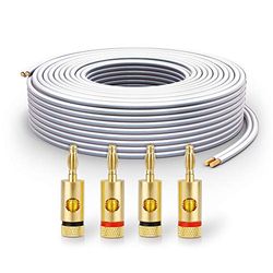 PureLink Câble d'enceinte SP061-010 2x2,5 mm² (99,9% de cuivre OFC, Fil toronné de 0,20 mm) Câble d'enceinte Hi-FI, 10 m, Blanc, Jeu Comprenant 4 fiches Bananes