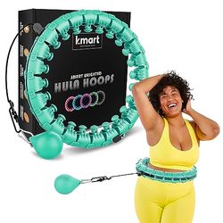 K-MART Intelligente verzwaarde hoelahoeps, hoelahoep 24 afneembare fitnessring met 360 graden automatische kogelmassage, gymnastiek (mintgroen)