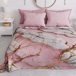 PETTI Artigiani Italiani - Couvre-lit 1 Place (160x260 cm) Printemps Été, Parure de Lit Légère Simple, Draps de Lit Une Personne, Marbre Rose, 100% Fabriqué en Italie