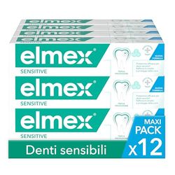 Elmex - Dentifricio Sensitive 12x75ml (Consegna in 48 Ore), Dentifricio per Denti Sensibili, Protezione delle Gengive, Protezione contro la Carie, Sollievo dal Dolore ai Denti
