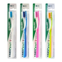 Fimodent 4 Brosses à dents Soft avec système de protection des gencives et des dents - équipée de poils 6580 UltraX de dureté douce pour les gencives et l'émail (couleurs assorties)