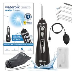 Waterpik Advanced - Hydropulseur Dentaire Sans Fil, Jet Dentaire Portable Rechargeable avec Câble USB, Élimine la Plaque, 3 Niveaux de Pression, Noir (WP-582EU)