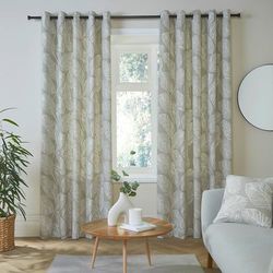 Fusion - Rideaux à Feuilles Naturelles L90 x L90 (229 x 229 cm) - 2X Panneaux - 100% Coton - Rideaux à Oeillets Naturels avec Imprimé Feuilles - Rideaux et tentures à Feuilles Tropicales en Naturel