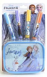 Disney Frozen Lip Gloss & Pouch Set - Set de Maquillage pour Filles - Pochette Cadeau Reine des Neiges - Kit de Gloss en 4 Teintes Différentes pour Filles - Cadeaux Reine des Neiges pour Enfants