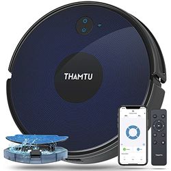 Thamtu G2 Aspirateur Robot, 130 Minutes de Fonctionnement, APP et Commande Vocale, Robot Aspirateur Mince, sans Enchevêtrement et Auto-Chargeant, Idéal pour Les Poils d'animaux, et Les Moquettes