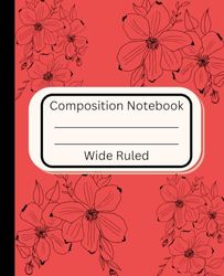 Vintage Floral Design Red Composition Notebook, Wide Ruled, 100 Pages