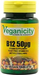 Veganicity B12 50µg (Methylcobalamin) : Yeast Free Vitamin B12-90 Vegan Tablets, in a Planet-Friendly 99% Recycled Pot