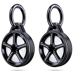 [2 Pack] Ztotops Case for AirTag with keyring, Wheel Style Holder, Comprehensive Protection, Strong and Safe, Not Fall Off, Airtag Case *2, with 2 keychains, Black