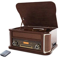 Majestic TT 47 DAB platenspeler (33/45/78 rpm, Bluetooth, DAB+ en FM-radio, CD/MP3-speler, USB-ingang, cassette, afstandsbediening) bruin