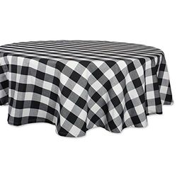 DII Buffalo Check Collection, toalha de mesa clássica de quinta, 70 polegadas, redondo, branco e preto