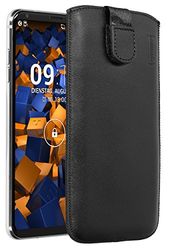 mumbi äkta läder väska kompatibel med LG V30/V30S ThinQ, (väska med bakdragsfunktion, utdragshjälp), svart