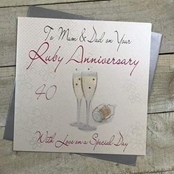 white cotton cards XLWA40M Carte de vœux Faite Main pour 40 Ans de Mariage Motif Champagne/Inscription to Mum and Dad on Your Ruby Anniversary