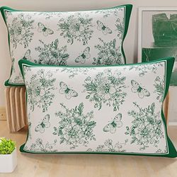 PETTI Artigiani Italiani - 1 paar kussenslopen 70 x 40 cm van microvezel, decoratief kussen voor slaapkamer, bank, woonkamer, set van 2 kussenslopen, kussensloop Botanic 03 groen, 100% Made in Italy