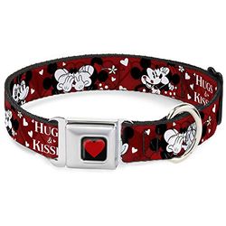 Buckle-Down Coleira de cão com fivela para cinto de segurança, Mickey & Minnie Hugs & Kisses Poses vermelho/branco, 1 polegada de largura, adapta-se ao pescoço de 15 a 26 polegadas, grande