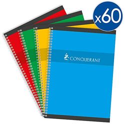 Conquerant notitieboeken, A4, klein, geruit, 5 mm, 100 pagina's, omslag voor kaarten, verschillende kleuren, 60 stuks
