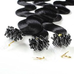 200 x 1 g Cold Loops hårförlängning - 50 cm, färg 1 mörk svart, vågig