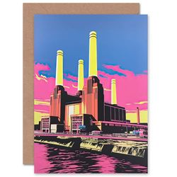 Battersea Power Station Pop Art Thames London for Him or Her Man Woman Birthday Thank You Congratulations Blank Art Greeting Card