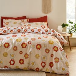 Sassy B Bedding Groovy - Set copripiumino singolo reversibile con federe, motivo floreale, colore naturale