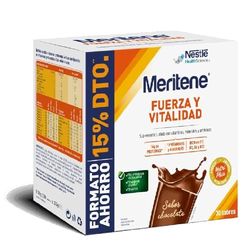 Meritene, Fuerza y Vitalidad, Batidos Sabor Chocolate, Fuerza para tus Músculos, Vitalidad para ti, Solución Nutricional para Adultos con Proteínas, Vitaminas y Minerales, 30 Sobres, 900 gr