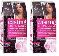 L’ORÉAL PARIS - Coloration Cheveux Semi-Permanente Ton sur Ton - Couleur Soin Gloss - Sans Ammoniaque - Casting Crème Gloss - Nuance : Prune Açai (316) (Lot de 2)