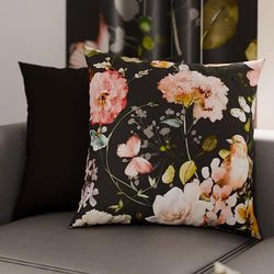 PETTI Artigiani Italiani - Lot de 2 Taies d'Oreillers 65x65 cm 100% Microfibre Hypoallergénique, Housse Oreiller Rectangulaire Floral Noir, Paquet de 2, Fabriqué en Italie