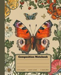 Composition Notebook Wide Ruled: Butterfly Vintage Botanical Illustration Aesthetic For School, College, Office, Work