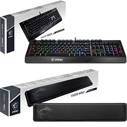 MSI VIGOR WR01 Wrist Rest Vigor GK20 Gaming Keyboard (UK Layout) - Keyboard Wrist Pad, Cooling Gel & Memory Foam Support with Ice Silk Lycra Upholstery, Membrane Switches, Water Resistant
