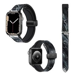 Correa Reloj para Apple IWatch 22 mm (38/40/41/42/44/45 mm) de Silicona y Cuero auténtico: Mármol Negro