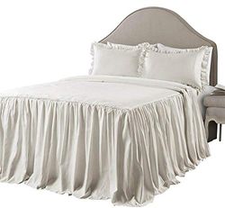 Lush Decor Ticking Stripe överkast vete shabby chic bondgårdsstil lätt 2-delat set dubbel