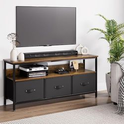 LUNSY Tv-kast van hout met laden en planken voor televisies tot 55 inch, voor woonkamer, eetkamer en slaapkamer, 120 x 57 x 30 cm, stijlvol in vintage bruin-zwart