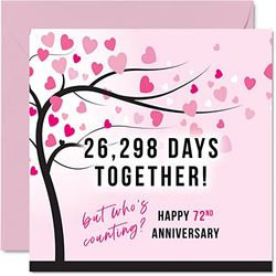 Grappige 72e verjaardagskaart voor vrouw of man - 26298 dagen samen - I Love You geschenken, gelukkige 72e trouwverjaardagskaarten voor partner, 145mm x 145mm wenskaart voor zeventig seconden jubilea