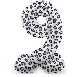 Folat 64749 Birthday Balloon Standing Number 9 Bright Panther White 41 cm Decoration Birthday Decoration Balloon Number No Helium Required Colourful